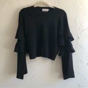 Revolve Line & Dot Viviane Black Ruffle Bell Sleeve Sweater Size Small